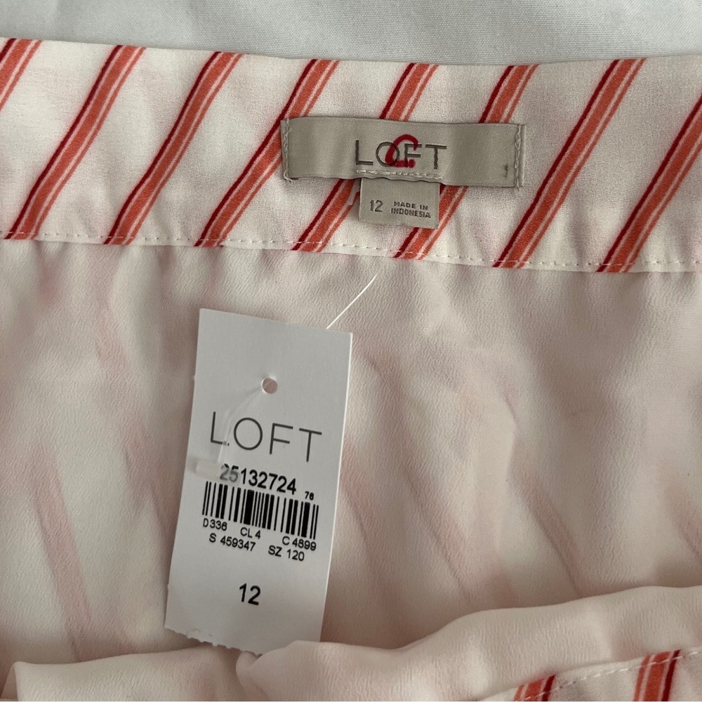 LOFT Women's Ruffle‎ Hem Midi Girly Skirt Pink White Striped Pleated Size 12 New - Picture 4 of 8